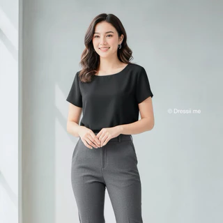Dressii me - Chic Collection U Top - เสื้อครอปคอกลม ทรงตรงใส่สบาย ดีไซน์เรียบๆ ไม่ตกเทรนด์