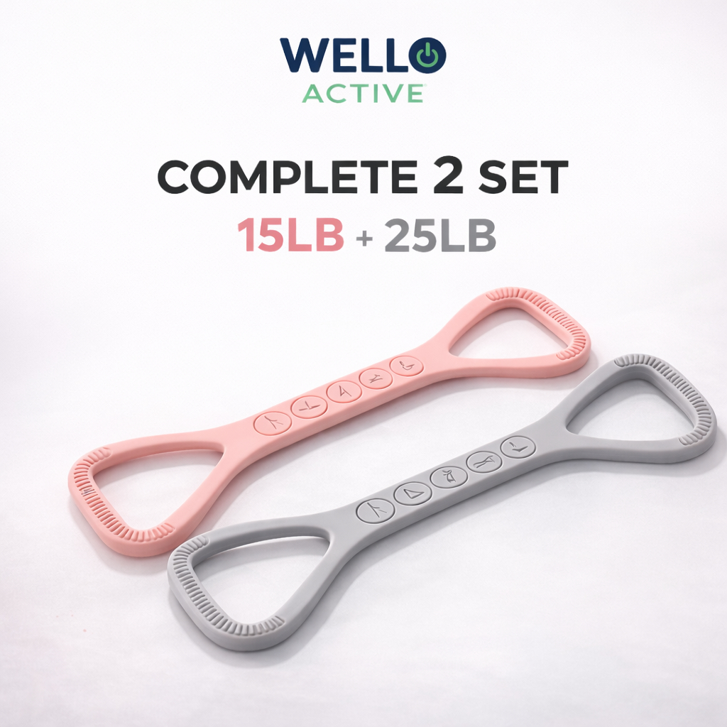 ยางยืดออกกำลังกาย 8 รูป Wello ซิลิโคน Set 15LB+25LB มีห่วงจับ เปิดไหล่ ดึงหลัง Resistance Band