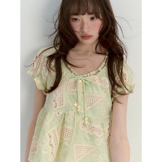 Green summer set เสื้อแขนตุ๊กตา ตกแต่งลูกปัด สไตล์ฤดูร้อน กั…