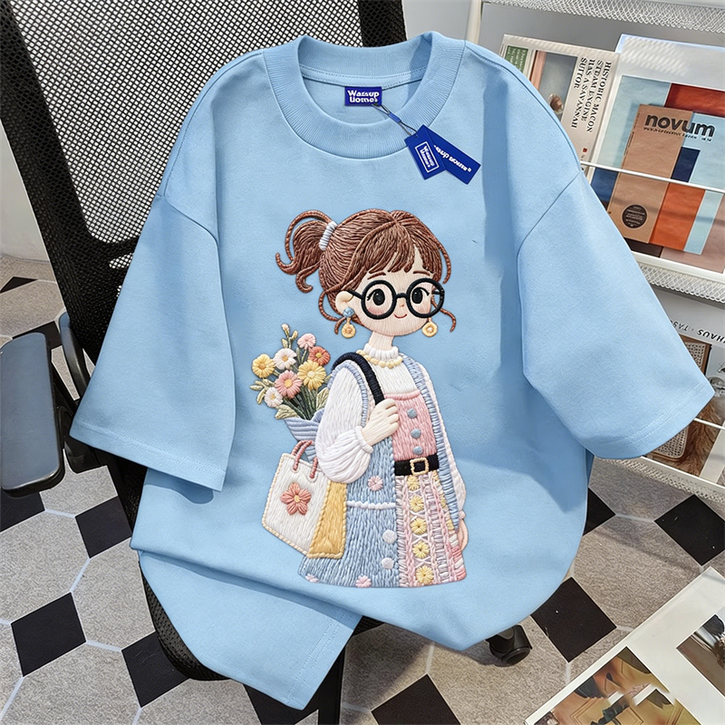 เสื้อยืดสไตล์เกาหลีผู้หญิงและผู้ชาย / เสื้อยืดผ้าวัสดุอ่อนนุ่ม โอเวอร์ไซส์ สีฟ้า ชุดสบายๆ 3.3