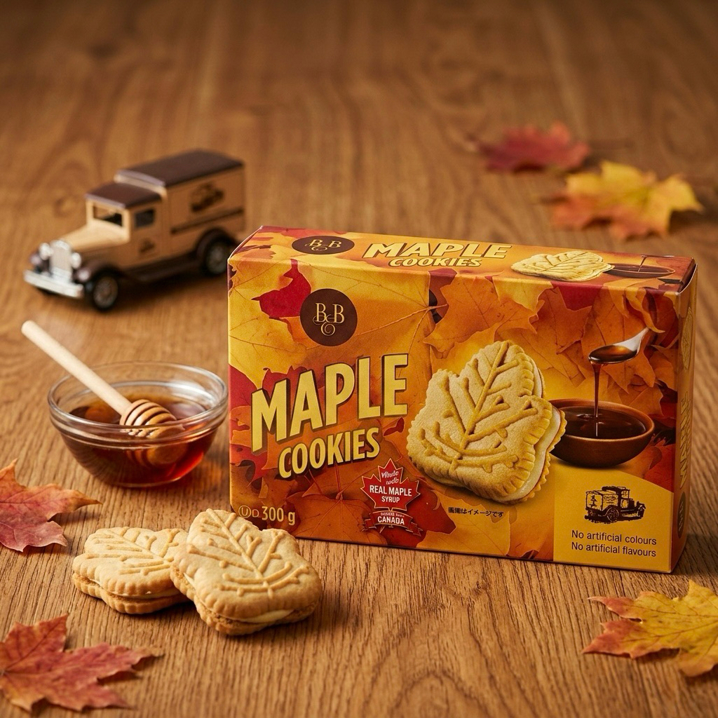 พร้อมส่งในไทย B&B Maple Cream Cookies ซึ่งเป็นคุกกี้สอดไส้ครีมเมเปิล