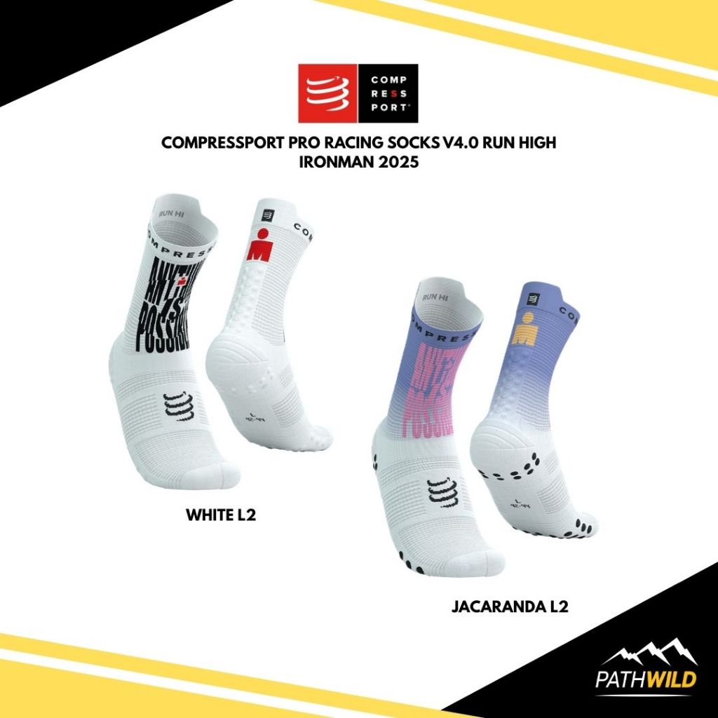 Compressport Pro Racing Socks v4.0 Run High - Ironman 2025 ถุงเท้าวิ่ง ซัพพอร์ตแรงกระแทก ช่วยระบายอากาศได้ดี