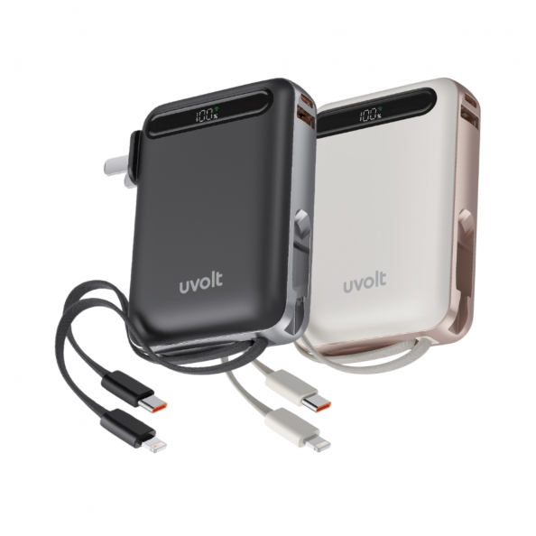 uvolt  UVP20AC-02  Powerbank Fast Charge มาพร้อมปลั๊กไฟบ้านในตัวและสายชาร์จในตัว