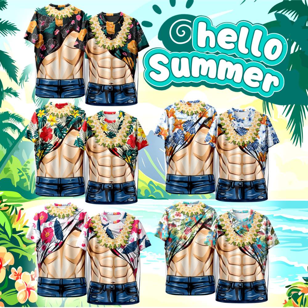 เสื้อคอกลม ลาย สงกรานต์ฮาวาย ผู้ชาย