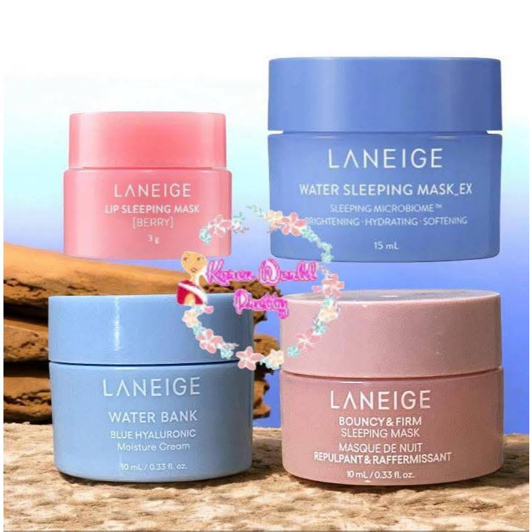Laneige Water sleeping mask 15ml /Blue Hyaluronic MoistureCream 10ml/ Lip Sleeping Mask3g /Bouncy Firm Sleeping Mask10ml