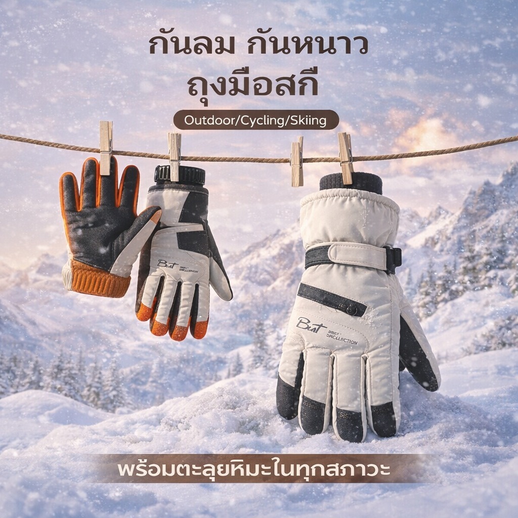 🔥ถุงมือสกี กันหนาว ลม น้ำ ลุยหิมะได้ ทัชสกรีนได้ กันลื่น สําหรับขี่รถจักรยานยนต์