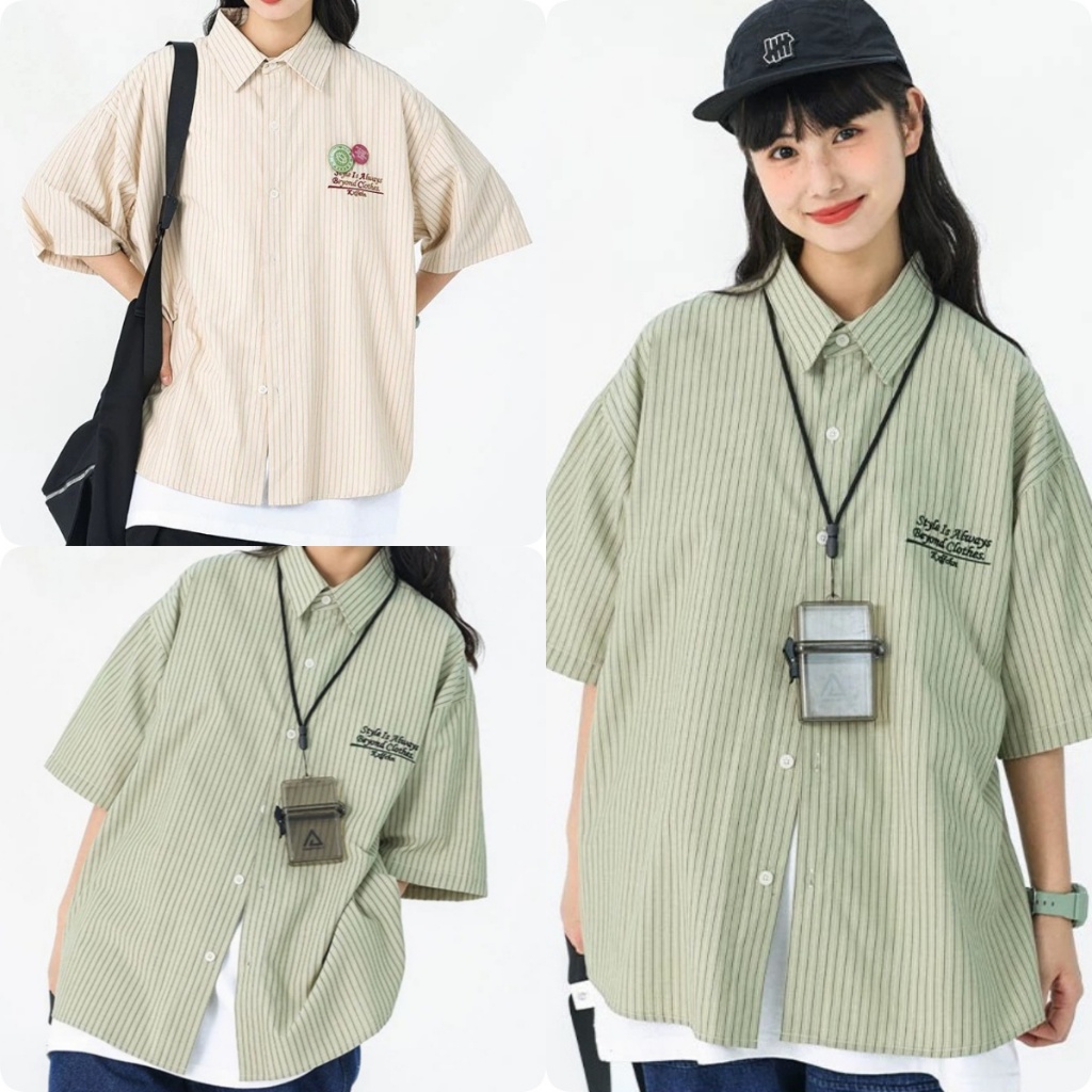 จัดส่งด่วน✨เสื้อเชิ้ตลายปักแขนยาว ทรงหลวมสบาย แฟชั่นเรียบง่าย