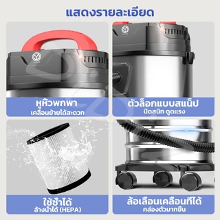 DiDiZ เครื่องดูดฝุ่นดูดเปียก-เป่าลม 18L 19000Pa แรงสูง ใช้ในบ้านและงานช่าง 3-in-1 Vacuum Cleaner