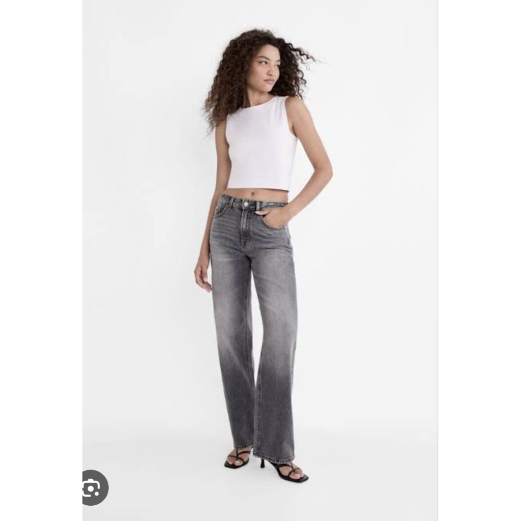 Stardivarius D92 กางเกงทรงกระบอกสีเทา