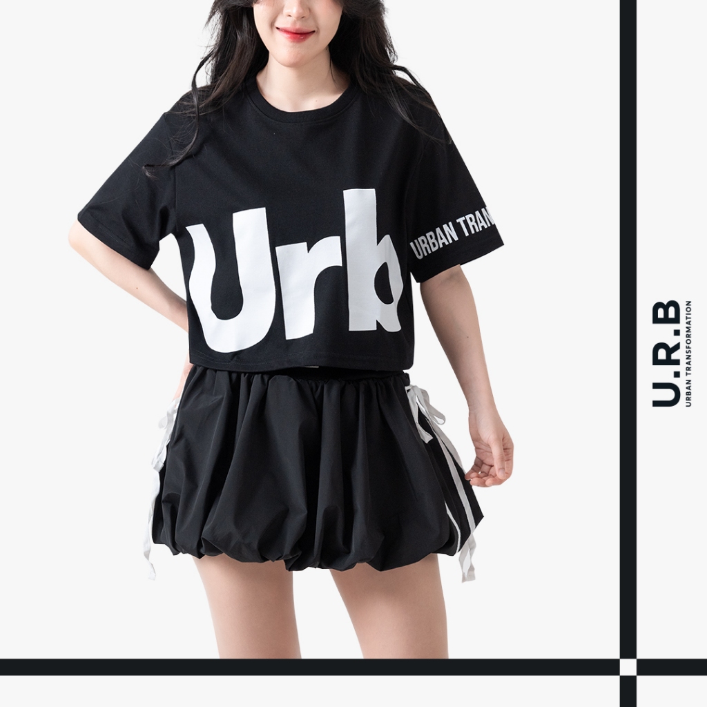 URBAN : WOMEN'S GRAPHIC CROP TOP เสื้อครอปผู้หญิง  พิมพ์ลายกราฟิก รุ่น 1UTWT1034 สี Black - แบล็ค