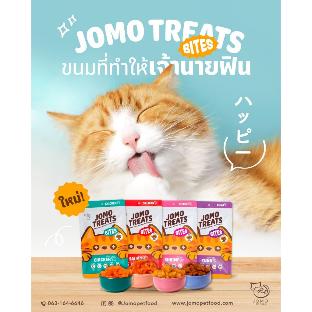 ขนมแมว แพ็คสุดคุ้ม JOMO Cat Treats Bite (รสไก่ แซลมอน ทูน่า กุ่ง รสละ 1 ซอง) ไม่เติมเกลือ