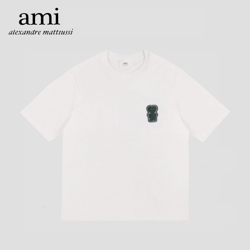 【AMI Paris 】ใหม่ตัวอักษรถักหลวมรอบคอปกเสื้อแขนสั้นชาย และหญิง AMI แขนสั้น