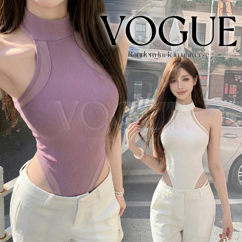 Vogue🌟พร้อมส่ง🌟 เสื้อแขนกุดผู้หญิง มีฟองน้ำ รัดรูปและยืดหยุ่น แมตได้ทุกแบบ (FY7015)