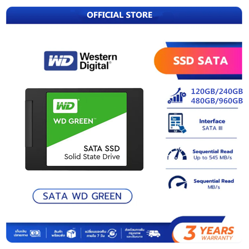 【จัดส่งในพื้นที่】120GB / 240GB / 480GB / 960GB (เอสเอสดี) WD GREEN SSD SATA III 6Gb/s  สำหรับแล็ปท็อ