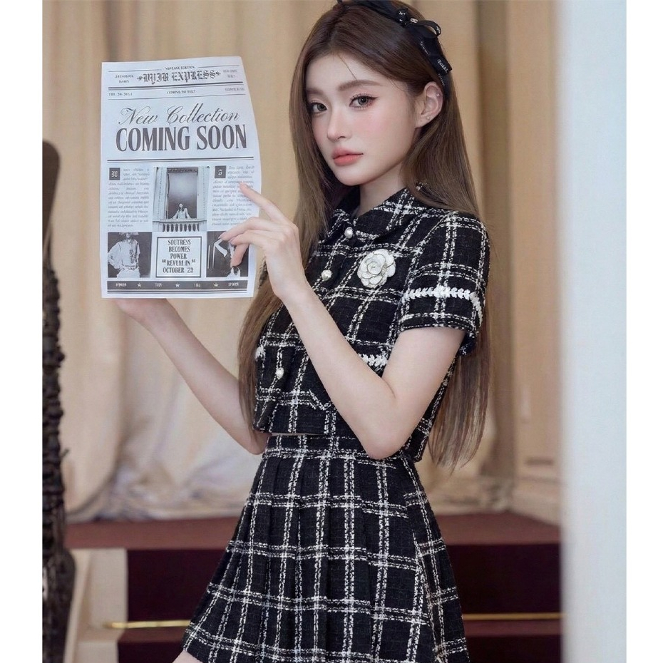 Aurora Tweed Set เสื้อแขนสั้น+กระโปรงสั้นตัวเสื้อแขนสั้นเก รูปที่ 5