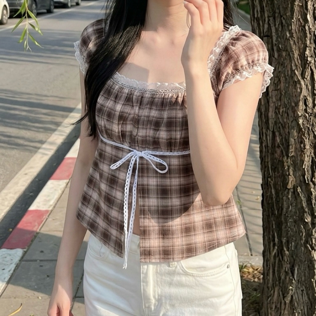 🌟 เสื้อแขนดอลลี่ แต่งลูกไม้ฉำๆ สวยมากก ผ้าพิมพ์ลายสวย/ Z3 /PROD-สก๊อต1