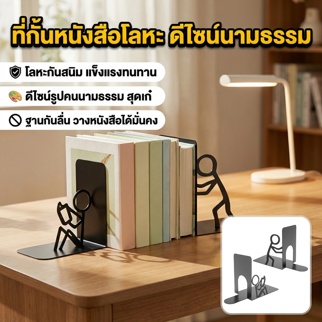 ที่กั้นหนังสือเหล็ก ฉากกั้นหนังสือ โลหะ (1คู่) ที่คั่นหนังสือ แบบตั้ง จัดระเบียบโต๊ะ ชั้นวางหนังสือ Bookends