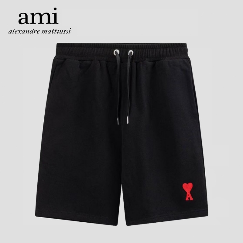 【 AMI Paris 】🇰🇷 ผู้ชายดีไซน์แบบคลาสสิคเอวยางยืดกางเกงกีฬาสบาย ๆ ขาสั้น 5 ส่วน AMI ความรักกางเกงขาสั้นเชือก
