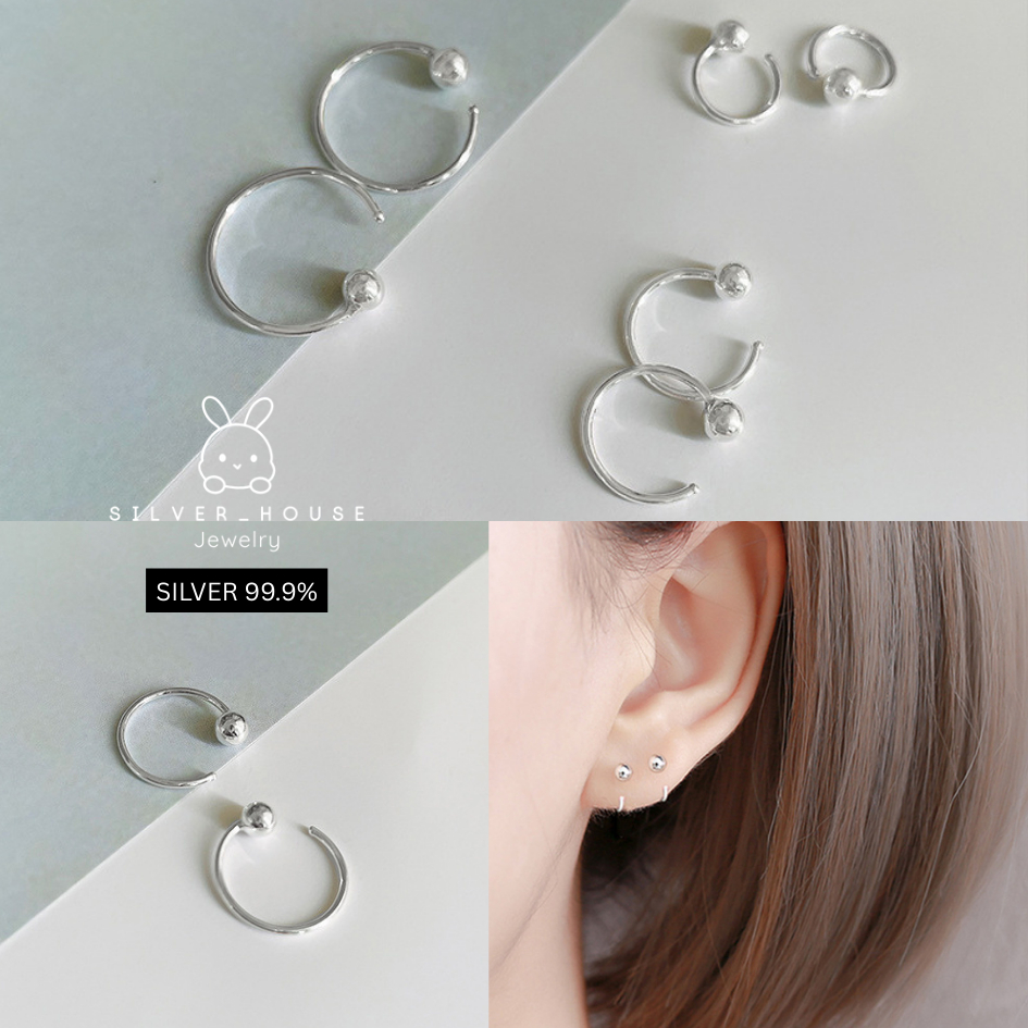 ต่างหูเงินแท้ 92.5% แบบห่วง คล้องเม็ดบอล 3-4mm.