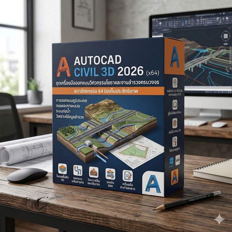 AutoCAD Civil 3D 2026 บริการดูแลติดตั้งซอฟต์แวร์โปรแกรมออกแบบงานวิศวกรรมโยธาและโครงสร้างพื้นฐาน(Boxed Version)(Windows)