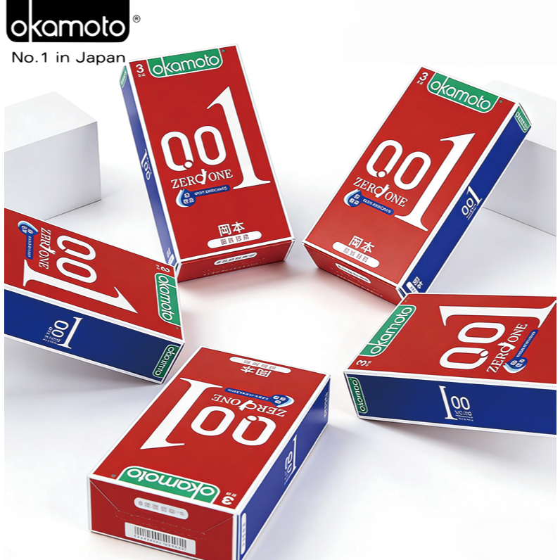 Okamoto 001 ถุงยางอนามัยขนาดมาตรฐาน 54 มม บางเฉียบ 0.01 มม ยืดหยุ่นดี ไม่มีกลิ่น 3ชิ้น รองรับการใช้งานทุกสถานการณ์