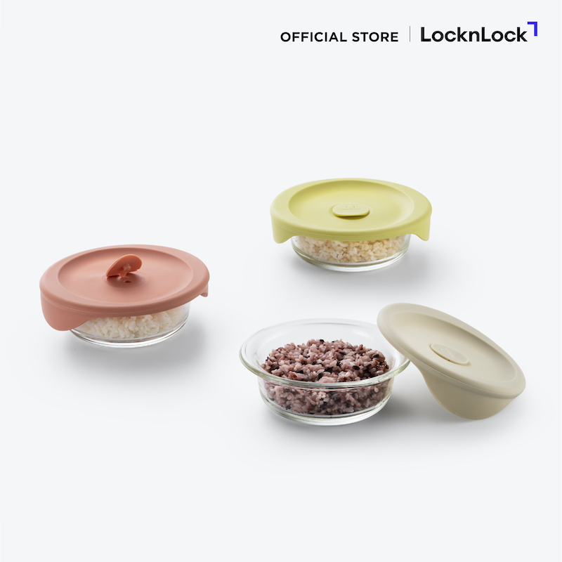 LocknLock เซตกล่องแก้วใส่อาหาร 6 ชิ้น พร้อมฝาชิลิโคน Meal Container ความจุ 355 ml. รุ่น LLG503S6-CP