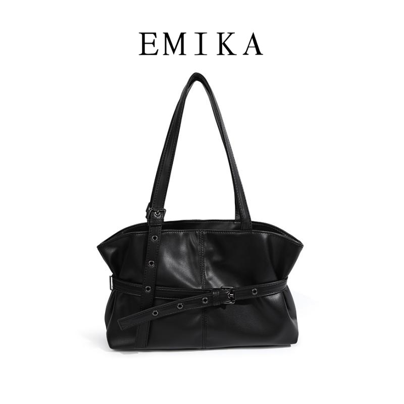 EMIKA กระเป๋าโท้ตสตรีวินเทจพรีเมียม กระเป๋าสะพายรักแร้หนังพียู ซับในรักเกาหลี แถมฟรี! จี้ห้อยสวยๆ