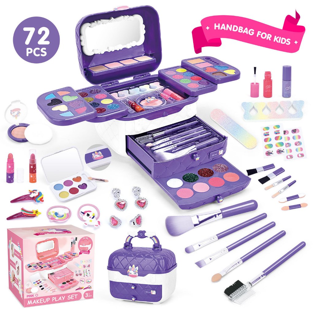 72Pcs ชุดแต่งหน้าเด็ก แต่งหน้าเด็ก กล่องแต่งหน้าเด็ก ชุดเครื่องสำอางเด็ก ไม่เป็นพิษ