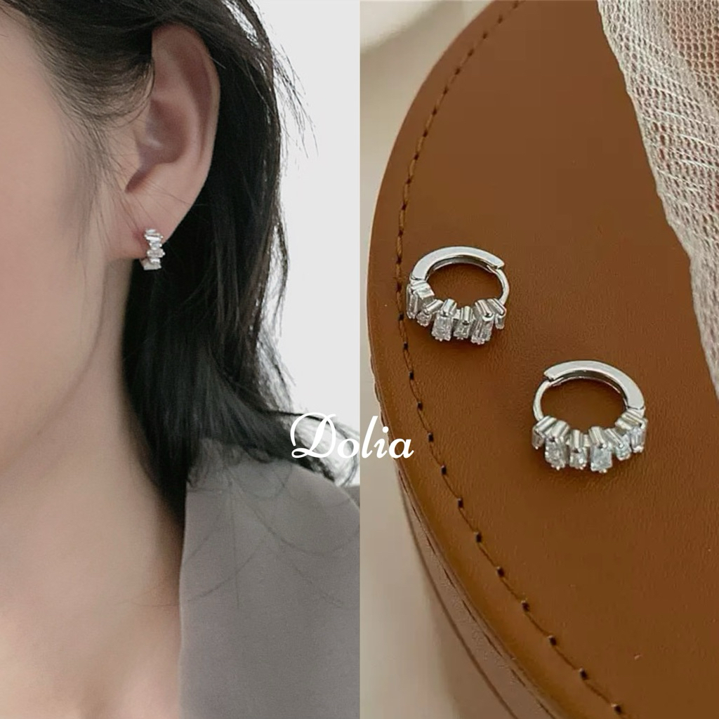 DOLIA [พร้อมส่งจากไทย] ต่างหูห่วงเงินแท้ S925 ห่วงเพชร ต่างหูสไตล์เกาหลี ราคาต่อ 1 คู่ A20