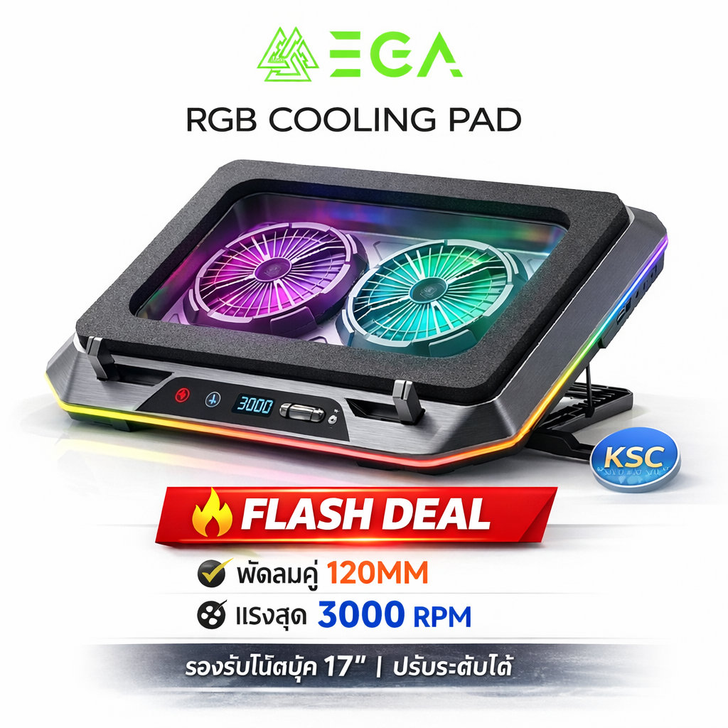 พัดลมรองโน้ตบุ๊ค EGA TYPE CP7 พัดลมระบาย  Dual Fan RGB Gaming Cooler Pad
