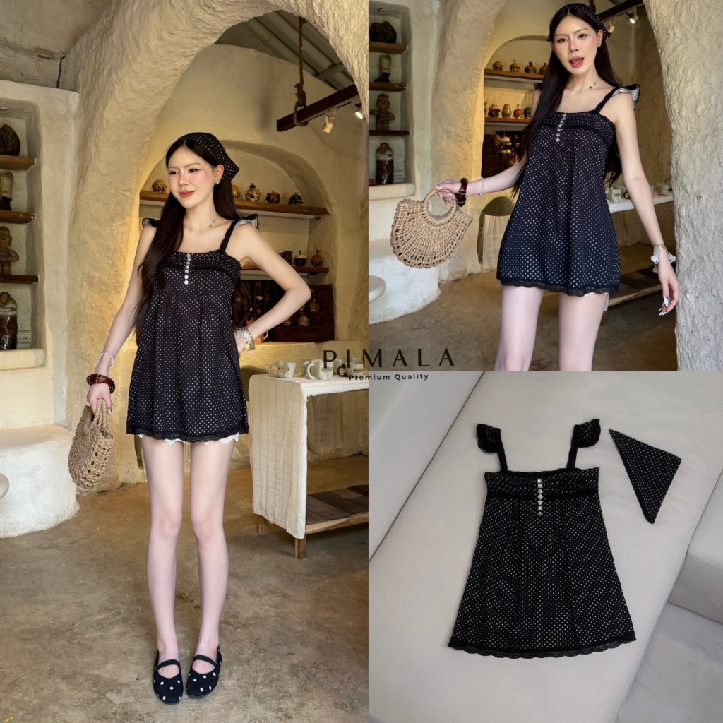 Pimala Dressายpokadotดำ