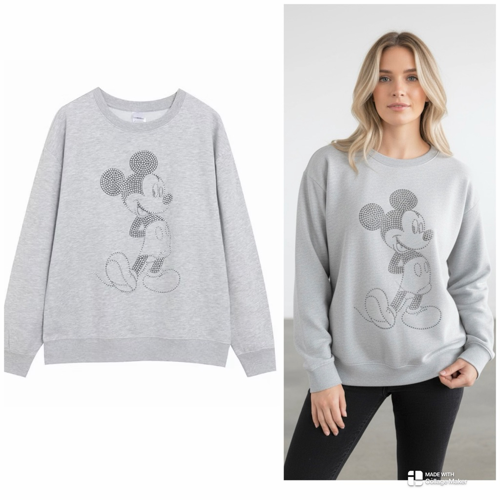 Mickey sweatshirt แต่งเพชร  สิบวับ Blink blink เสื้อมิคกี้ สเวตเตอร์  MICKEY MOUSE ♣️แบรนด์❣️Disney❣