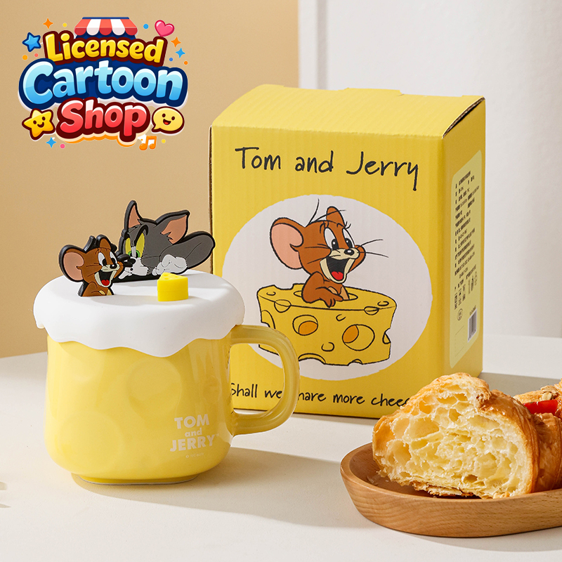 【ลิขสิทธิ์แท้】Tom and Jerry แก้วมัคเซรามิก แก้วกาแฟการ์ตูน ฝาแบบมีลาย 3D 410ml แก้วน่ารัก พร้อมกล่องของขวัญ พร้อมส่ง