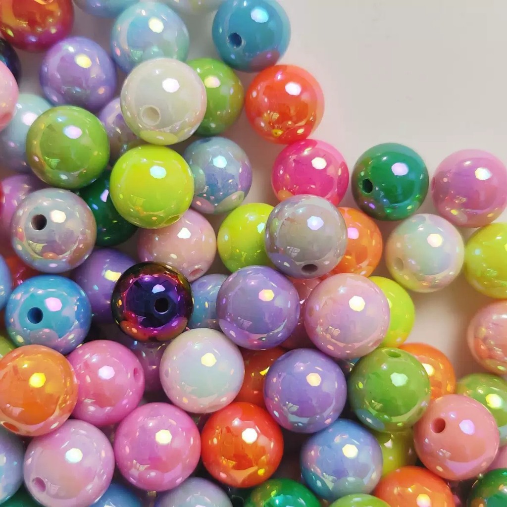 ลูกปัด กลม ขนาด 16mm เคลีอบโฮโลแกรม สีส้นแจ่มใส อุปกรณ์เสริมงานฝีมือ DIY เหมาะสมสำหรับทำที่หร้อยกระดเป๋าโทรศัพท์