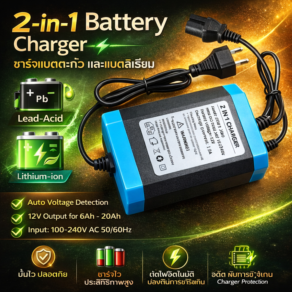 รุ่นใหม่ สายชาร์จ 2 in 1  สายชาร์จเครื่องพ่นยา เครื่องพ่นยาแบตเตอรี่ ใช้ได้กับทุกยี่ห้อ 12V adapter