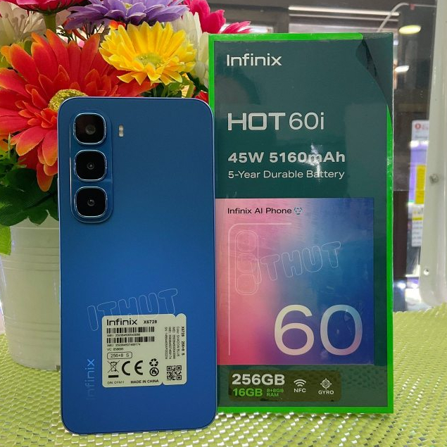 infinix Hot 60i Ram 8GB/Rom 256GB  4G จอ 6.7 จอใหญ่ แบตอึด 5,160mAh ชาร์จไว 45WCPU Helio G81 กล้อง 50MP IP54 ประกันศ 1ปี