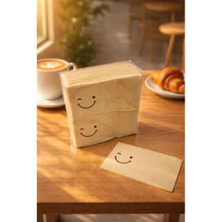 กระดาษพันแก้วกาแฟ ขนาด 33X33 ซม. หนา 1 ชั้น พับ 8 พิมพ์ 1 สี คละลาย เลือกลายไม่ได้ ลายอิโมจิ ยิ้ม Code : A042