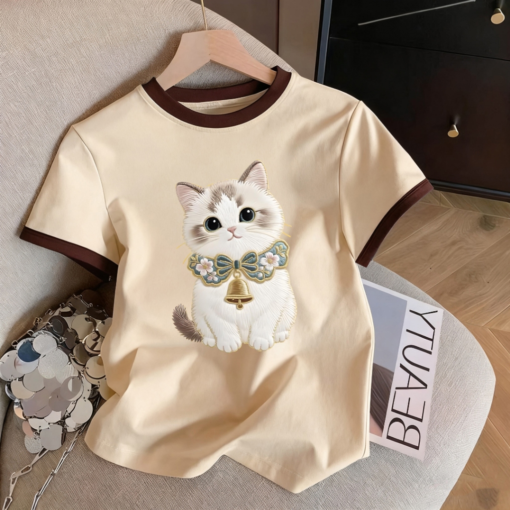 【M-3XL】เสื้อผ้าแฟชั่นสตรี อเนกประสงค์และลำลอง เสื้อทรงเข้ารูป ดีไซน์สีตัดกัน เสื้อยืดคอกลม เสื้อยืดทรงหลวม