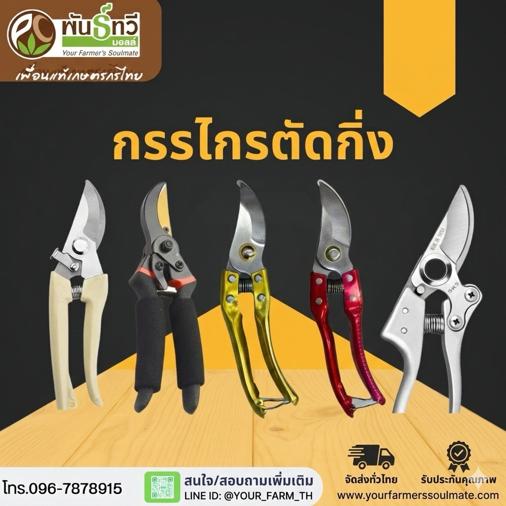 กรรไกรตัดกิ่ง มีหลายแบบให้เลือก ทั้งปากตรง ปากโค้ง คุณภาพดี ใบมีดคมแข็งแรง ด้ามจับกระชับมือ