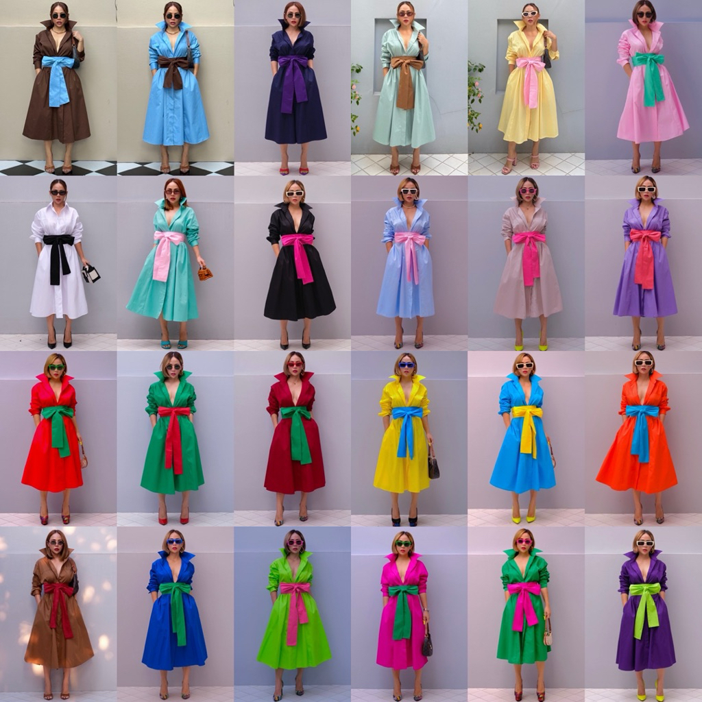 Bright by Aruna:Dress shirt เดรสเชิ้ตNo.1 อก44“ยาว43”พร้อมเชือกผูกเอว2สี