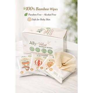 (ยกกล่อง 12 แพ็ค) Ally Velvet Bamboo Wipes ผ้าเปียกเยื่อไผ่แอลลี่เวลเวดแบมบูไวพส์