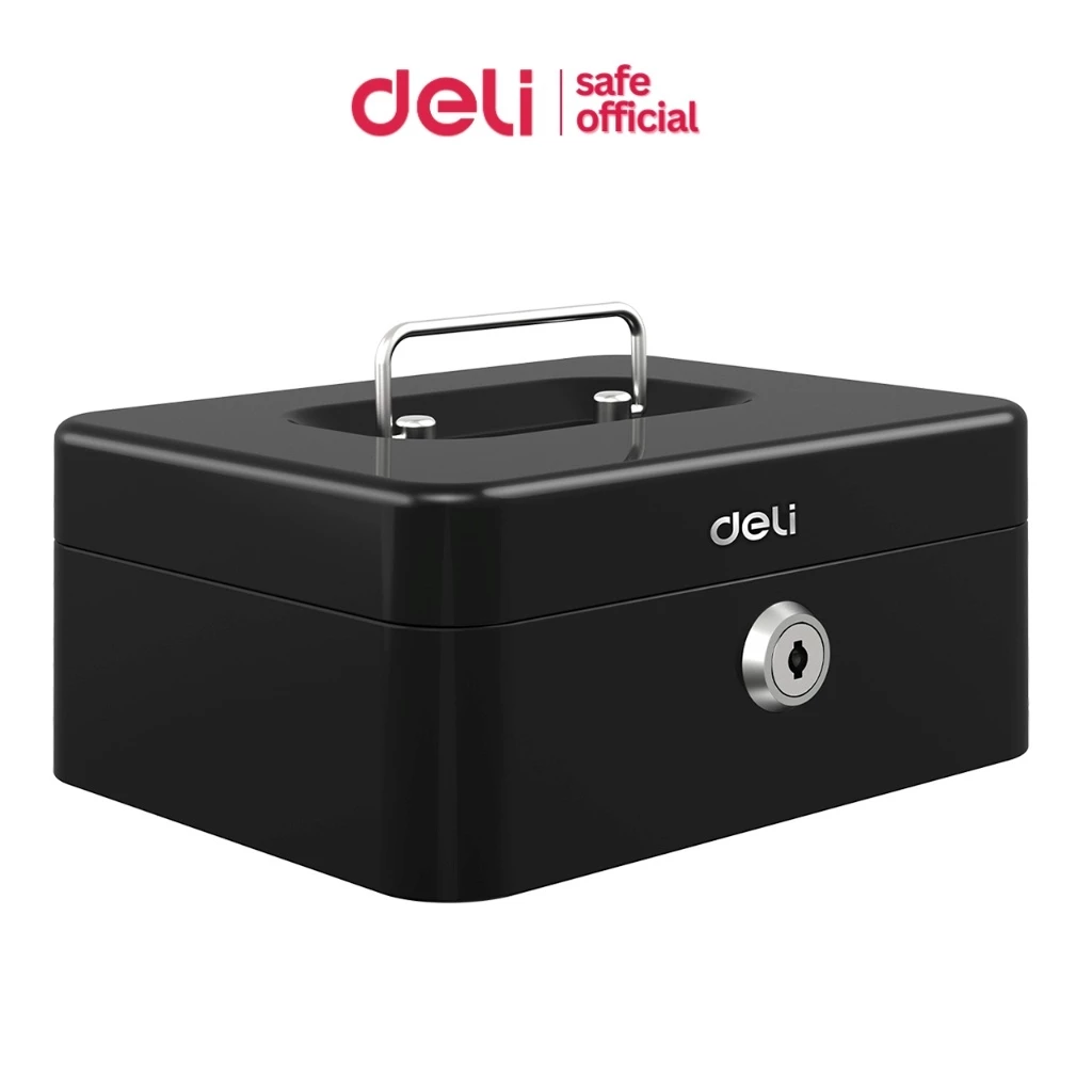 Deli กล่องเก็บเงินแบบพกพา กล่องใส่เงิน เซฟหิ้ว เซฟอเนกประสงค์ ขนาดเล็กกระทัดรัด พร้อมกุญแจ Cash Box