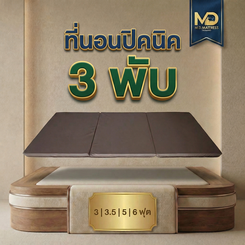 M.D. Mattress ที่นอน 3พับ หุ้มผ้า PVC หนังเทียมกันน้ำ ยางพีอีขนาด 1นิ้ว 2นิ้ว 3นิ้ว - สามารถสั่งตัดตามขนาดได้