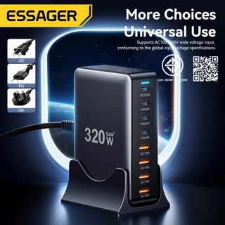 Essager 320W 4 USB-C+4 USB-A เครื่องชาร์จตั้งโต๊ะ GaN เหมาะสำหรับอุปกรณ์หลายเครื่อง