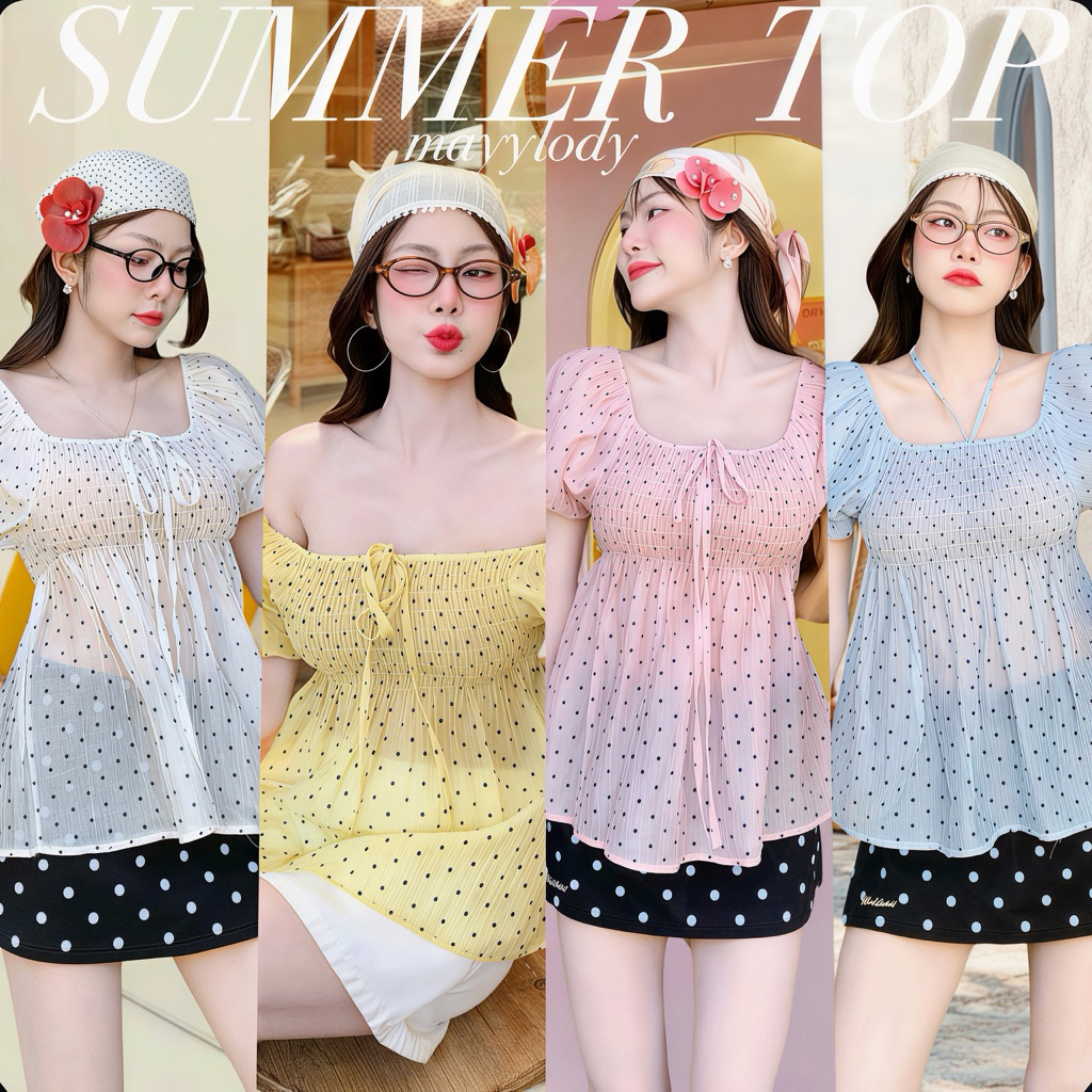 💓mayylody💓 SUMMER  TOP เสื้อแขนบอลลูน  สม็อครอบรอบอกชายระบาย (อก -38 )  รับซัมเมอร์ 🌷🪞🌤️🍃 ชุดไปทะเล ชุดไปคาเฟ่