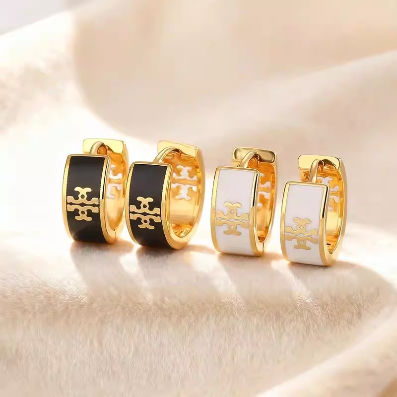 ต่างหูสไตล์ Tory Burch สำหรับสตรี ทองเหลือง แฟชั่นเรียบง่าย ใส่ได้ทุกวัน