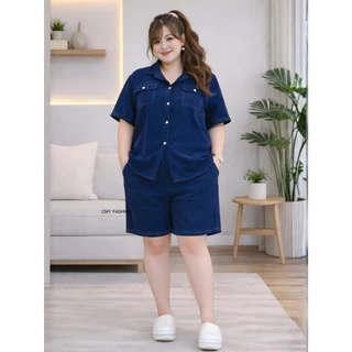 ชุดเซ็ทสาวอวบ ไซส์ใหญ่ เสื้อคอปก แขนสั้น กางเกงขาสั้น ผ้าสปันอัดลายย่น เนื้อผ้าใส่สบาย ใส่ได้ทั้งชายและหญิง cb588#