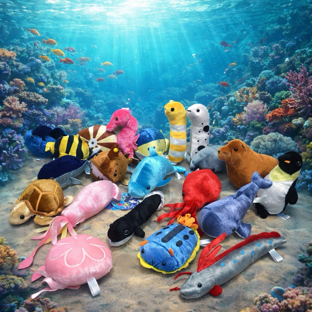 ตุ๊กตาสัตว์ทะเลลึก Deep Sea Plush น่ารัก เหมือนจริง ปลาไหล แองเกลอร์ หอยงวงช้าง หนอนทะเล ของขวัญ stuffed animal