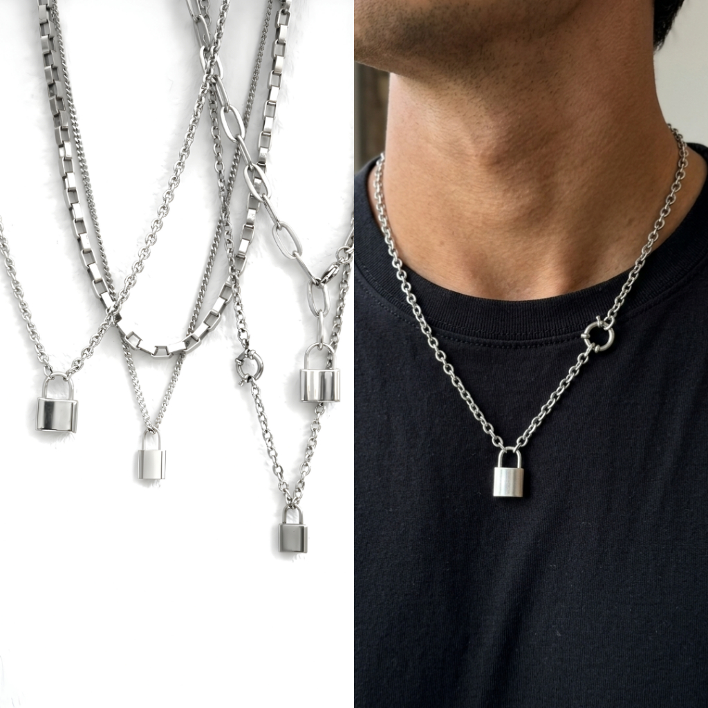 MLS | Set Lock 4 รุ่น สร้อยคอสแตนเลส ห้อยจี้แม่กุญแจ