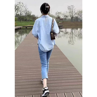 *พร้อมส่ง*เชิ้ตแขนสั้นหลวมสบายๆ คอปก เชิ้ตผู้หญิง เสื้อมินิมอล โอเวอร์ไซส์ ใส่ทำงาน รุ่นยอดฮิต#F069